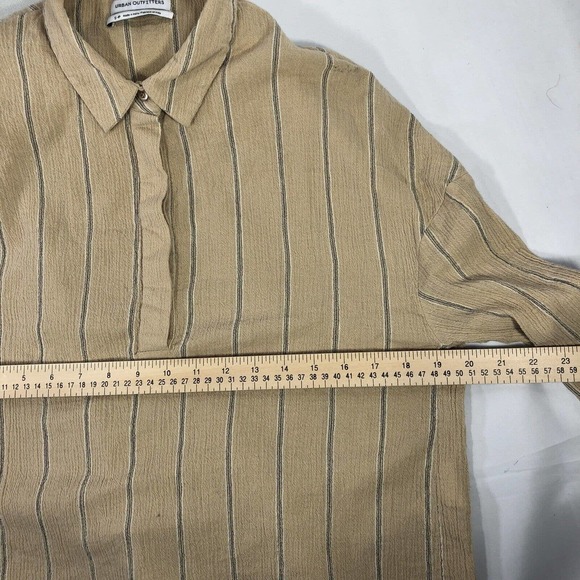 URBAN OUTFITTERS SHIRT WOMENS SMALL COLLARED STRIPED LONG SLEEVE BEIGE 1/4 BUTTN - Picture 11 of 13